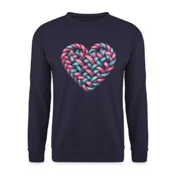 Cable Knit Heart Shape Heart - Unisex Sweatshirt - navy - Front - Alina (178cm) & Michal (187cm)