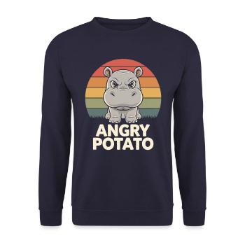 Moo Deng Funny Hippopotamus Angry Potato - Unisex Sweatshirt - navy - Front - Alina (178cm) & Michal (187cm)
