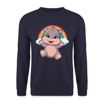 Hippopotame heureux sous les nuages de l’arc-en-ciel - Sweat-shirt Unisexe - marine - Devant - Alina (178cm) & Michal (187cm)