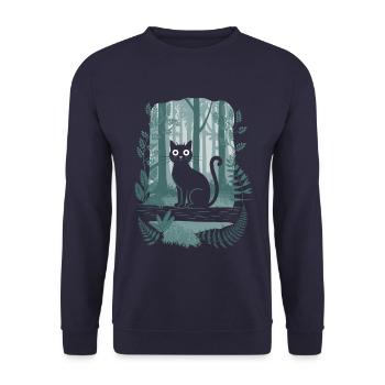Cottagecore Enchanted Forest with Black Cat and - Unisex Sweatshirt - navy - Front - Alina (178cm) & Michal (187cm)