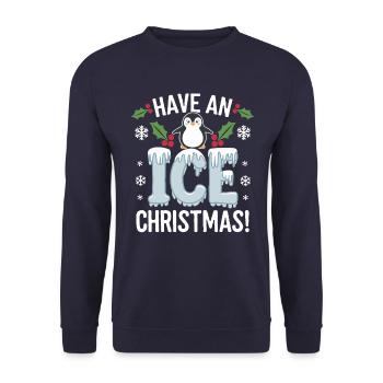 Pinguin Weihnachten Eis Weihnacht - Unisex Pullover - Navy - Vorne - Alina (178cm) & Michal (187cm)