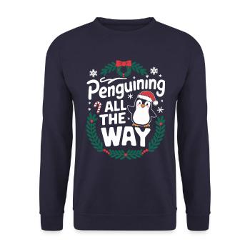 Penguin Christmas Penguining All The Way - Unisex Sweatshirt - navy - Front - Alina (178cm) & Michal (187cm)