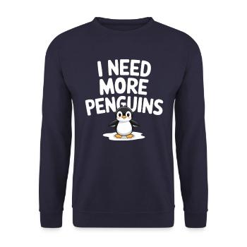 Ich Brauche Mehr Pinguine Für Pinguinliebhaber - Unisex Pullover - Navy - Vorne - Alina (178cm) & Michal (187cm)