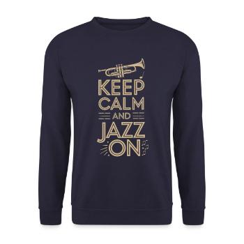 Bleib Ruhig Und Jazz Weiter - Unisex Pullover - Navy - Vorne - Alina (178cm) & Michal (187cm)