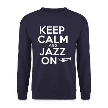 Keep Calm And Jazz On Musikliebhaber Spruch - Unisex Pullover - Navy - Vorne - Alina (178cm) & Michal (187cm)
