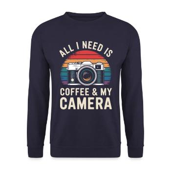 Tout ce dont j’ai besoin, c’est d’un café et de mon appareil photo - Sweat-shirt Unisexe - marine - Devant - Alina (178cm) & Michal (187cm)