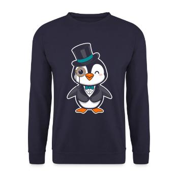 Elegant penguin with top hat and monocle - Unisex Sweatshirt - navy - Front - Alina (178cm) & Michal (187cm)