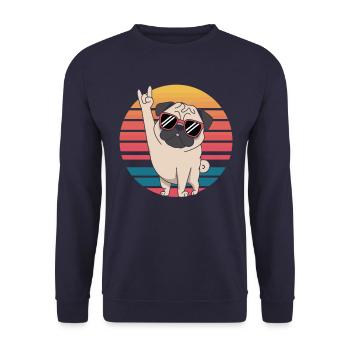Retro Pug with sunglasses rocks the stage - Unisex Sweatshirt - navy - Front - Alina (178cm) & Michal (187cm)