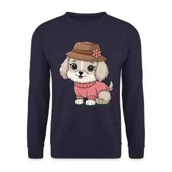 Chien mignon avec chapeau et pull - Sweat-shirt Unisexe - marine - Devant - Alina (178cm) & Michal (187cm)