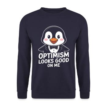 Optimism suits me well Penguin charm - Unisex Sweatshirt - navy - Front - Alina (178cm) & Michal (187cm)