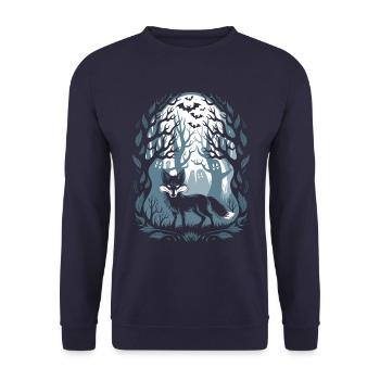 Dark Cottagecore Forest Fox with Ghosts - Unisex Sweatshirt - navy - Front - Alina (178cm) & Michal (187cm)