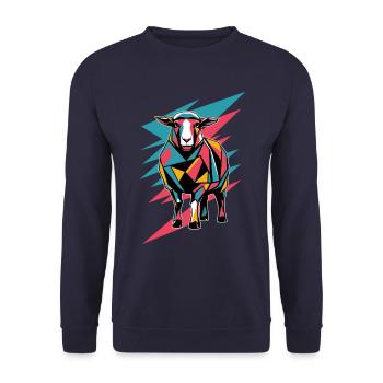 Geometric Farm Animal Artwork - Colored Sheep - Unisex Sweatshirt - navy - Front - Alina (178cm) & Michal (187cm)