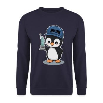 Pingouin mignon avec chapeau de New York - Sweat-shirt Unisexe - marine - Devant - Alina (178cm) & Michal (187cm)