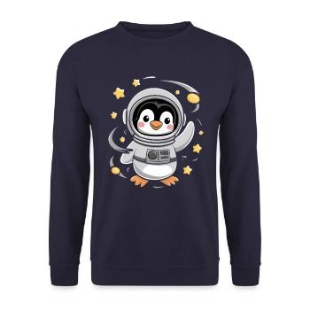 Pinguin Astronaut Abenteuer Im Weltall - Unisex Pullover - Navy - Vorne - Alina (178cm) & Michal (187cm)