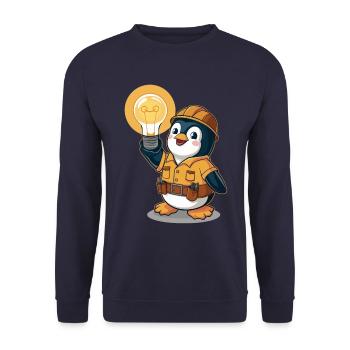 Pinguin Elektriker Mit Glühbirne - Unisex Pullover - Navy - Vorne - Alina (178cm) & Michal (187cm)