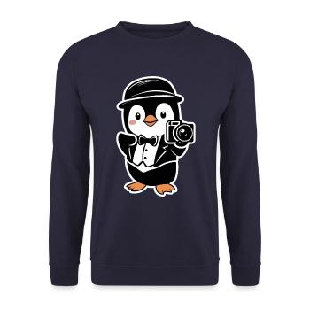 Pingouin élégant avec appareil photo - Sweat-shirt Unisexe - marine - Devant - Alina (178cm) & Michal (187cm)