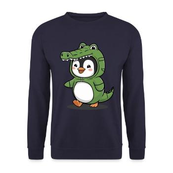 Niedlicher Pinguin im Krokodil-Kostüm - Unisex Pullover - Navy - Vorne - Alina (178cm) & Michal (187cm)