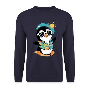 Cooler Pinguin In Hawaii-Hemd Mit Sonnenbrille Und - Unisex Pullover - Navy - Vorne - Alina (178cm) & Michal (187cm)