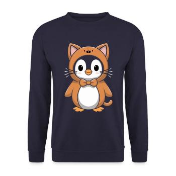 Penguin in cat costume with bow - Unisex Sweatshirt - navy - Front - Alina (178cm) & Michal (187cm)