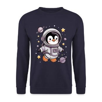 Cute penguin astronaut in space - Unisex Sweatshirt - navy - Front - Alina (178cm) & Michal (187cm)