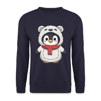 Cute penguin in bear costume - Unisex Sweatshirt - navy - Front - Alina (178cm) & Michal (187cm)