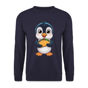 Pingouin mignon avec des tacos - Sweat-shirt Unisexe - marine - Devant - Alina (178cm) & Michal (187cm)