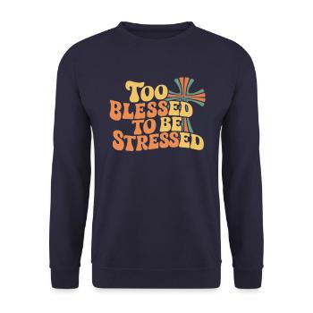 Zu Gesegnet Um Gestresst Zu Sein, Retro Kreuz - Unisex Pullover - Navy - Vorne - Alina (178cm) & Michal (187cm)