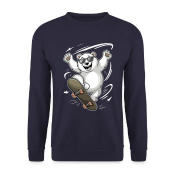 Drôle d’ours avec planche à roulettes en action - Sweat-shirt Unisexe - marine - Devant - Alina (178cm) & Michal (187cm)