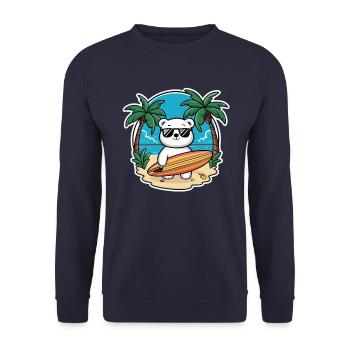 Cool polar bear on the beach with surfboard - Unisex Sweatshirt - navy - Front - Alina (178cm) & Michal (187cm)