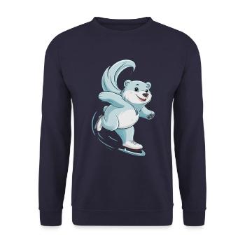 Eisbahn Eisbär Schlittschuhfahren - Unisex Pullover - Navy - Vorne - Alina (178cm) & Michal (187cm)