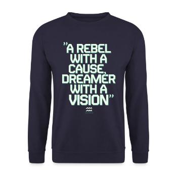 Wassermann Zitat: Rebell mit Grund, Träumer mit - Unisex Pullover - Navy - Vorne - Alina (178cm) & Michal (187cm)