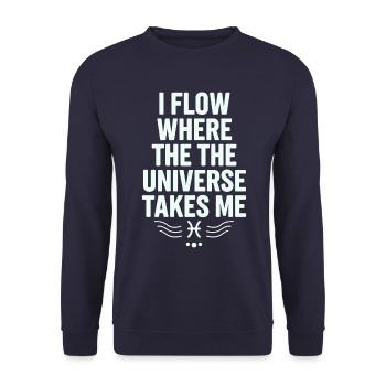 Ich Fließe Wo Das Universum Mich Hinführt Fische - Unisex Pullover - Navy - Vorne - Alina (178cm) & Michal (187cm)