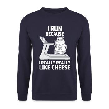 Je cours parce que j’aime vraiment, vraiment le fromage - Sweat-shirt Unisexe - marine - Devant - Alina (178cm) & Michal (187cm)