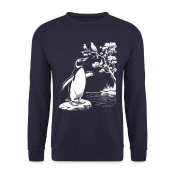 Vogelbeobachtung Pinguin Am Teich - Unisex Pullover - Navy - Vorne - Alina (178cm) & Michal (187cm)