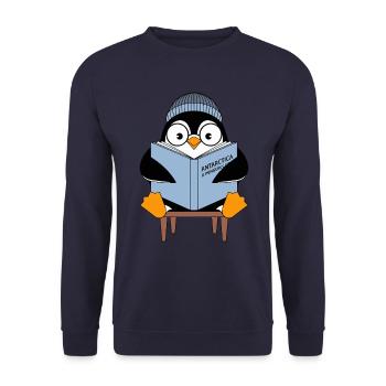 Pingouin mignon avec le livre 'Antarctica : A Penguin - Sweat-shirt Unisexe - marine - Devant - Alina (178cm) & Michal (187cm)
