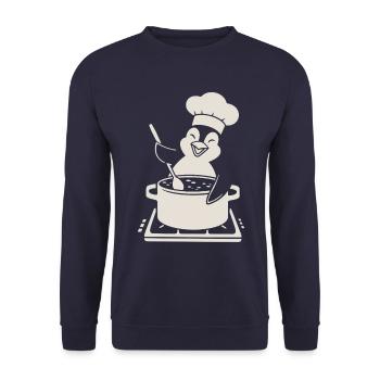 Cheerful penguin chef chef at the stove - Unisex Sweatshirt - navy - Front - Alina (178cm) & Michal (187cm)