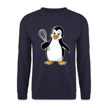 Cheerful penguin with whisk for - Unisex Sweatshirt - navy - Front - Alina (178cm) & Michal (187cm)