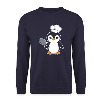 Chef pingouin avec motif de dessin animé drôle de casserole - Sweat-shirt Unisexe - marine - Devant - Alina (178cm) & Michal (187cm)