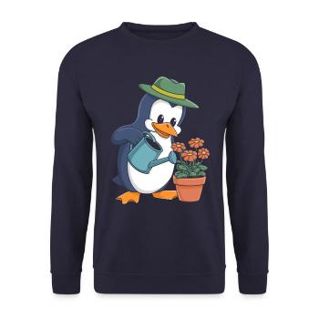 Penguin Gardener With Watering Can In Action - Unisex Sweatshirt - navy - Front - Alina (178cm) & Michal (187cm)