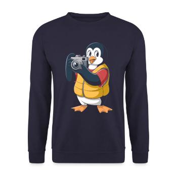 Penguin Photographer with Camera - Unisex Sweatshirt - navy - Front - Alina (178cm) & Michal (187cm)
