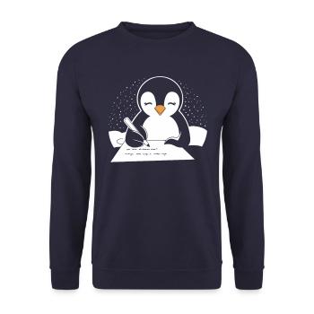 Pinguin Schriftsteller Autor Kreativ - Unisex Pullover - Navy - Vorne - Alina (178cm) & Michal (187cm)