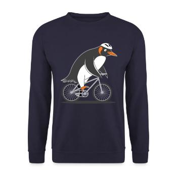 Lustiger Pinguin Auf Fahrrad Abenteuer - Unisex Pullover - Navy - Vorne - Alina (178cm) & Michal (187cm)