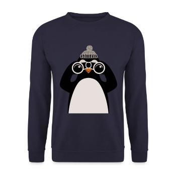 Pingouin avec jumelles et motif de casquette - Sweat-shirt Unisexe - marine - Devant - Alina (178cm) & Michal (187cm)