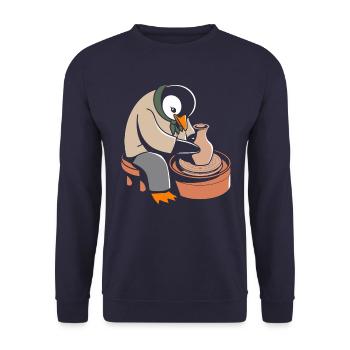 Pinguin Töpferei Kunsthandwerk Leidenschaft - Unisex Pullover - Navy - Vorne - Alina (178cm) & Michal (187cm)