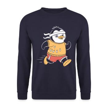 Sportlicher Pinguin Läufer Illustration - Unisex Pullover - Navy - Vorne - Alina (178cm) & Michal (187cm)