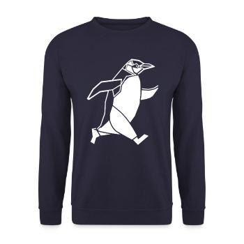 Laufender Pinguin Geometrisch Running Jogging - Unisex Pullover - Navy - Vorne - Alina (178cm) & Michal (187cm)