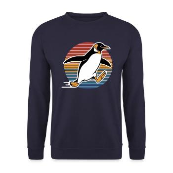 Pingouin rapide dans un style rétro - Sweat-shirt Unisexe - marine - Devant - Alina (178cm) & Michal (187cm)