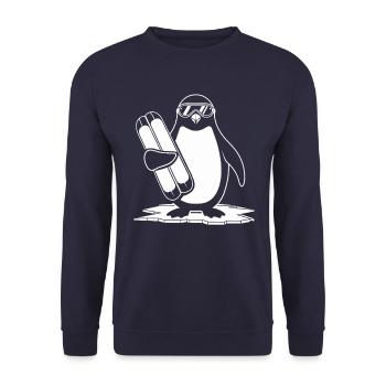 Pinguin Mit Ski Und Brille Auf Eis - Unisex Pullover - Navy - Vorne - Alina (178cm) & Michal (187cm)