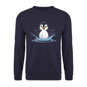 Happy Penguin Swimming Spritz - Unisex Sweatshirt - navy - Front - Alina (178cm) & Michal (187cm)