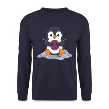 Knitting Penguin With Wool And Needles - Unisex Sweatshirt - navy - Front - Alina (178cm) & Michal (187cm)